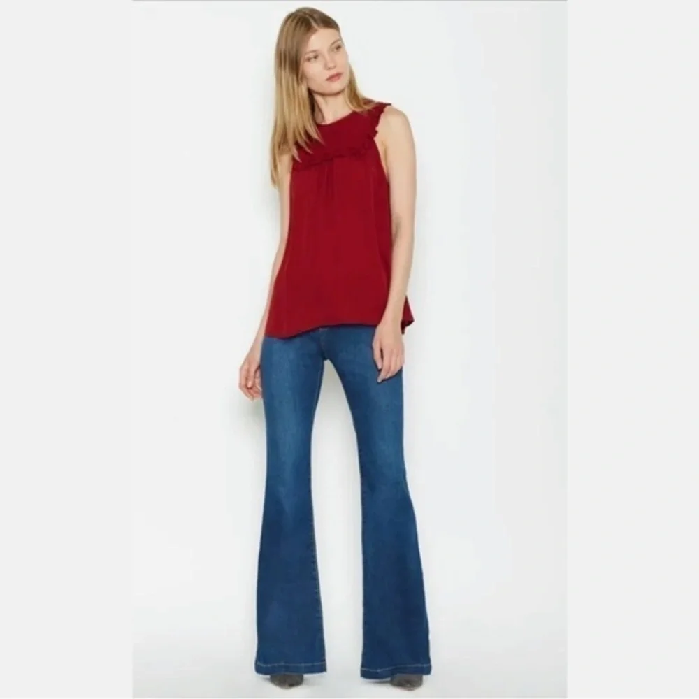 Joie SILK Gemini Silk Ruffle Sleeveless Tank Bordeaux Rose Dark Red Size S $208 - Picture 13 of 15